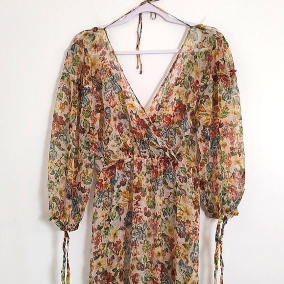 Zara Womens Floral Semi Sheer Overlay Dress /Size S - Picture 6 of 13